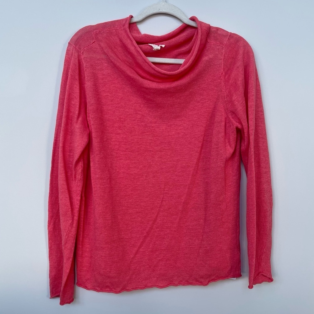 Eileen Fisher | Pink Organic Linen Drape Neck Top Sheer Lightweight Rolled Hem